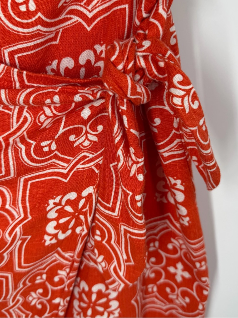 Ann Taylor Orange and White Geometric Tie-Waist Pencil Skirt - Picture 7 of 10